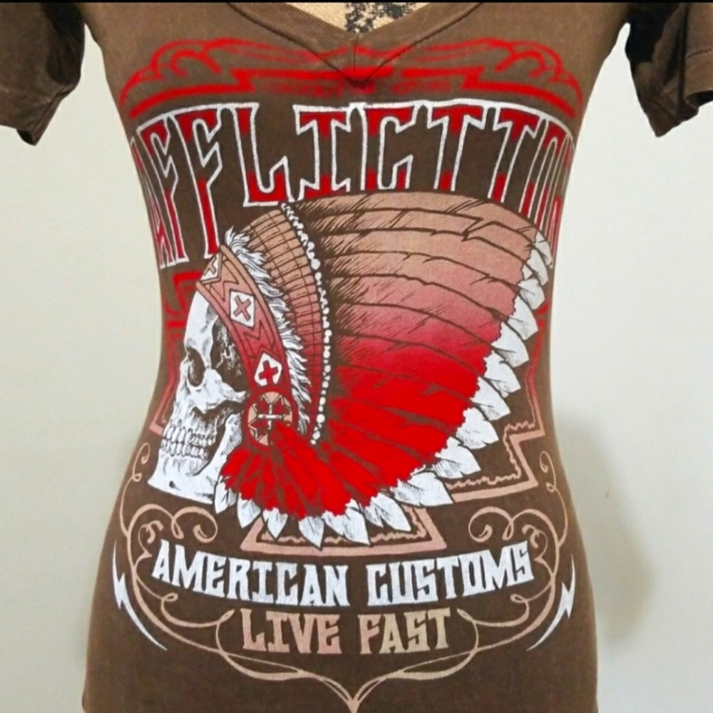 ♦️Affliction American Customs, Distressed Graphic Lava Wash Tee♦️